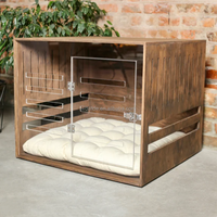 Maison de chien blanche moderne d'intérieur en bois avec le chenil acrylique de meubles d'animal familier de porte