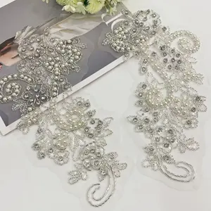 Toptan el yapımı kristal dantel boncuklu gelin rhinestone aplike rhinestone korse aplike