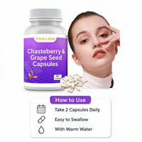 Complément Botanique pour Femmes en Capsules : Complexe de Gattilier et de Pépins de Raisin avec Inositol, Acide Hyaluronique, Isoflavones de Soja et Vitamine E