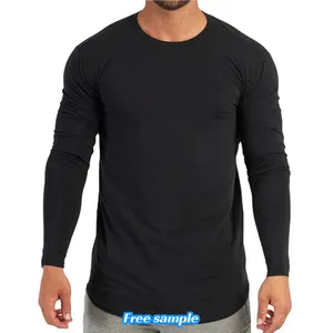 OEM 95 Cotton 5 Elastane Athletic Fit T-Shirt Long Sleeve Body Building Shirt for Fitness Gym Custom Print Pattern