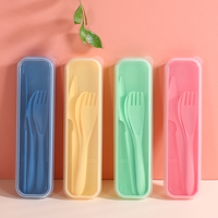 Couverts portables écologiques en paille de blé pour l'extérieur – Faciles à nettoyer et réutilisables – Ensemble de couverts en paille de blé avec étui