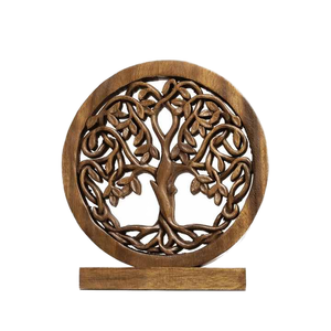 Wooden Tree Of Life Wall Art Round Hand Carved <b>Decor</b> <b>Rustic</b> <b>Home</b> Decoration - Product Image 1