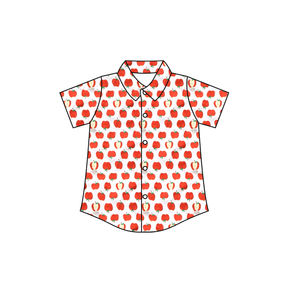 Robe à volants pour filles avec imprimé pomme pour la rentrée scolaire, chemise à boutons pour bébés garçons, vente en gros, coton et élasthanne, printemps automne - Product Image 3