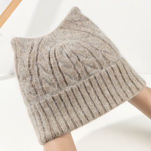 가을 겨울 니트 고양이 귀 모자 소녀 단색 토끼 모피 폴리에스터 통기성 따뜻한 부드러운 패션 겨울 니트 모자 여성용 - Product Image 5