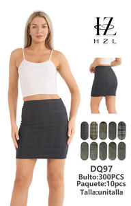 Minifalda entallada de cintura alta a cuadros para mujer HZL, estilo oficina, tejido de poliéster y algodón, para todas las estaciones - Product Image 1