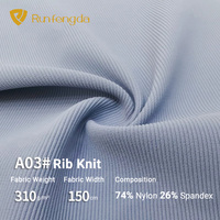 Fournisseur de tissus pour vêtements de yoga, rouleau de tissu côtelé extensible 4 directions 310 GSM, tissu en nylon et élasthanne respirant pour lingerie, sous-vêtements, vêtements de sport