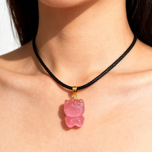 도매가 2cm 혼합 천연 원석 크리스탈 미니 헬로 키티 고양이 펜던트 (18k 골드 도금 925 실버 고리 포함) - Product Image 2