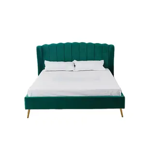 आधुनिक प्रकाश लक्जरी बिस्तर हरे मखमल रानी आकार बिस्तर राजा मंच फ्रेम बिस्तर