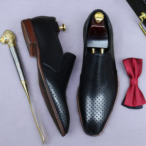 Summer slip-on leather shoes for men, suitable for business and casual wear, made of genuine leather with holes in the sole - Product Image 5