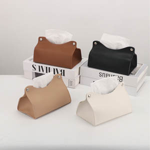 Boîte à mouchoirs en cuir minimaliste, blanc, noir, marron, kaki, autoportante, multi-usages, pour bureau, voiture, maison - Product Image 1
