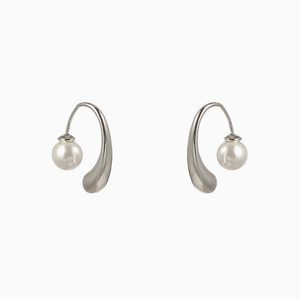 Silver Plated Brass Pearl <b>Stud</b> <b>Earrings</b> Geometric Water Drop for Gift and Daily Wear - Product Image 1