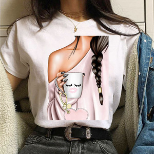 Camiseta Informal para Mujer Coffee Girl, Nueva Camiseta Negra para Chica, Cuello Redondo, Estilo Y2K Harajuku, Moda de los 90, <span class=keywords><strong>Ropa</strong></span> de Manga Corta, Envío Directo - Product Image 1