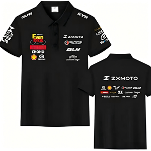 Polo de course personnalisé Street Hip Hop, uniforme avec logo multi-sponsors, maillot à manches courtes à séchage rapide pour événements sportifs automobiles - Product Image 1