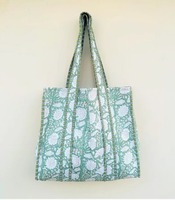 Sac fourre-tout matelassé en coton pour femme, fait main, imprimé Jaipur Block Print Art, sac à bandoulière écologique avec fermeture éclair, idéal pour les voyages printaniers