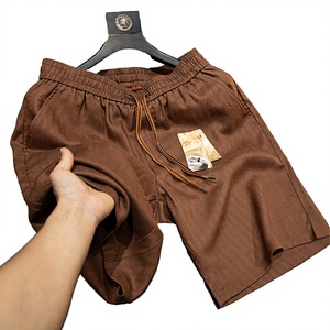 Shorts Bermuda en Coton Marron Uni pour Hommes, Taille Élastique, Cordon de Serrage, Longueur Moyenne, Logo Personnalisé - Product Image 2