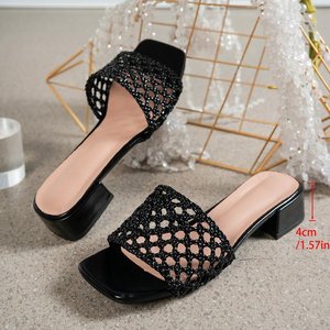 Nouvelles sandales d'été style 2677 à talon épais et confortable, vente chaude transfrontalière, grandes tailles, talons hauts évidés, mules fraîches pour femmes - Product Image 4