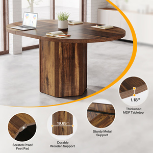 Mesa de Conferencia Redonda Tribesigns de 55.12 Pulgadas, Mesa de Reuniones de Madera Rústica para 4-6 Personas, Mesa Pequeña para Seminarios - Product Image 3