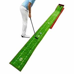 Hot Selling High Quality Mini Golf Putting Trainer Nylon Solid Wood Practice Golf Putting Mat With Ball Return System