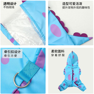 Imperméable pour chien Blue Monster avec pois violets, imperméable pour chiens de petite et moyenne taille - Product Image 2