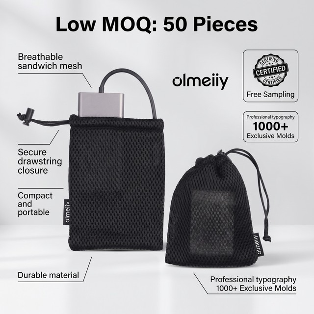 Premium 3D Spacer Mesh Pouch Versatile Drawstring Bag for Phone Charger & Cable Management Promotion Customizable