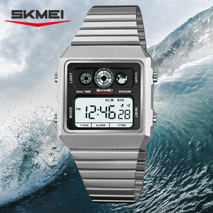 Skmei Digital Watch Men Stainless Steel Band 3Bar Water Resistant Luminous Dual Time Alarm Sports Watch - Product Image 1
