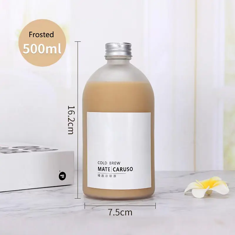 2023 custom-made 150ml 280ml 370ml 500ml round clear and frosted glass beverage bottles for juice and Kombucha with screw caps