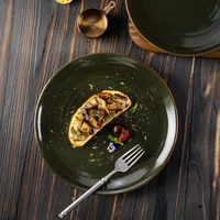 Assiettes à steak en grès réactif brillant vert foncé YAYU pour la restauration et l'hôtellerie – Vente en gros usine