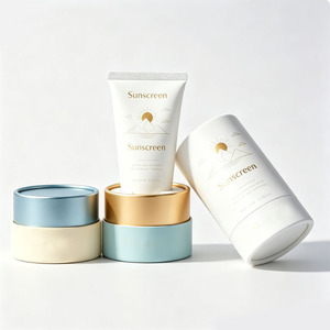 <b>Sunscreen</b> Tube Packaging With Gold Foil Printing Recyclable Paper Cylinder Container For Personal Care Products - Product Image 2