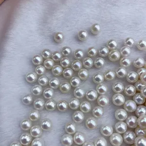Perles amples en forme ronde AK 6.5-7mm, perles d'eau douce, qualité supérieure, similaire à l'akoya luster, demi-trou de 0.8mm