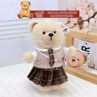 Teddy ISLAND - Peluche Ours en Tissu de Coton avec Jupe Plissée à Carreaux Violet, Noir et Gris, Licence Globale