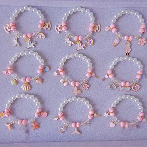 De gros perles pour bébé bracelets-Bracelets de licorne rose pour petite fille, bijoux pour enfants, perles mignonnes