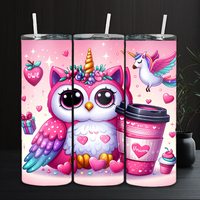 Gobelet personnalisé rose hibou licorne 20oz, motif cœur et cupcake mignon, stock USA et livraison gratuite