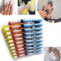 Faux ongles à presser longs, formes cercueil, trapèze, amande, stiletto, papillon, couleur unie, lot de 20, pour décalcomanies d'ongles