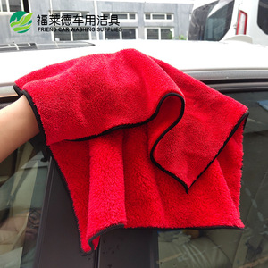 ผ้าขนหนูคอรัลฟลีซสำหรับล้างรถ ขนาด 40x40 ซม. สีแดง พร้อมขอบเย็บดำ สำหรับทำความสะอาดรถยนต์ - Product Image 5