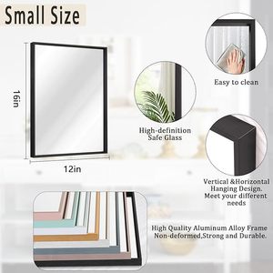 Specchio da Parete Moderno Rettangolare con Cornice in Lega di Alluminio, Vetro HD Illuminato, Nero, Piccolo, per Ingresso, Camera da Letto, Soggiorno - Product Image 2