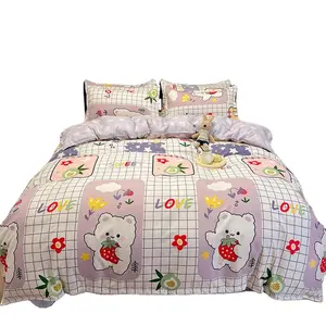 3/4pcs Cute Strawberry Bear Bettwäsche-Set Kawaii Twin Full Queen King Size Schlafzimmer Quilt Bett bezug Bettlaken mit Kissen bezug