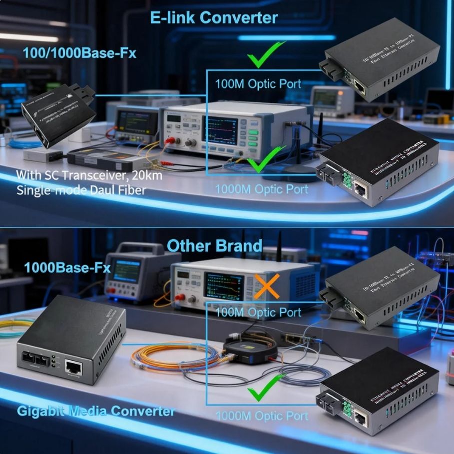 Micro Type Gigabit Ethernet Media Converter for 10/100/1000Base-TX to 100/1000Base-FX Fiber Optic Conversion