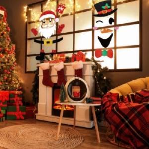 2 paquets d'autocollants muraux en feutre de Noël Père Noël Bonhomme de neige Xmas Home Refrigerator Garage Door Window Decoration - Product Image 4