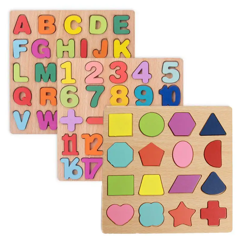 Numeri di legno di vendita caldi lettere alfabeto forma cognizione corrispondenza Puzzle Board Puzzle educativo 3d per giocattoli in età prescolare per bambini