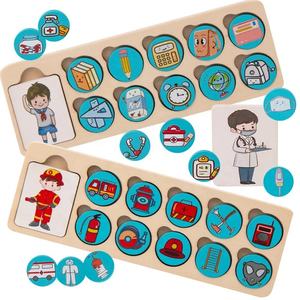 Gioco Educativo Montessori in Legno per Bambini, Abbinamento di Professioni e Attività Comunitarie, Blocchi di Legno per l'Apprendimento Cognitivo - Product Image 1