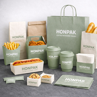 Sacs en papier kraft à design gratuit, boîte à hamburger et frites et gobelet en papier pour solution d'emballage de restauration rapide HONPAK