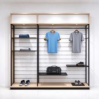 Présentoir à vêtements en métal noir avec étagère en bois clair, tringle de suspension et étagère à chaussures, certifié CE ETL, pour vente en gros et boutiques