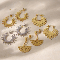 Boucles d'oreilles créoles en acier inoxydable plaqué or 18 carats pour femme, motif soleil, plume, éventail, géométrique, pendantes, cadeau de fête, vente en gros, OEM