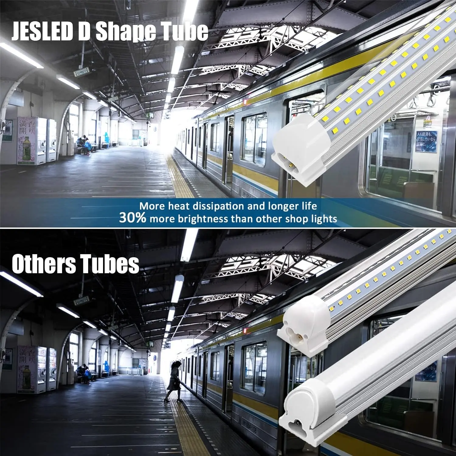 JESLED Tubo de alta qualidade LED 1200mm 2400mm 18w-90w 4ft 6ft 8ft integrado 8 pés Luzes LED Suporte de cabo Lâmpada T8 Tubo de luz ETL