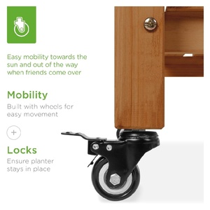 Jardinière mobile surélevée en <span class=keywords><strong>bois</strong></span> naturel avec roues verrouillables - Product Image 3