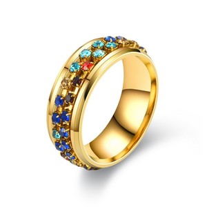 Anel giratório de diamantes, anel de aço inoxidável colorido, corrente giratória para homens e mulheres - Product Image 3