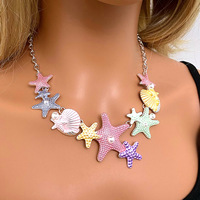 Peinture colorée coquille d'huile étoile de mer collier de perles délicat petit frais doux Boho collier pour les femmes