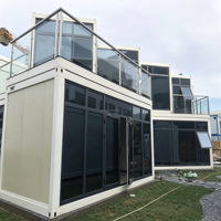 Casa Contenedor Flat Pack à Double Étage avec Balcon en Verre, Maison Préfabriquée Modulaire pour Bureau Commercial, Boutique et Bar