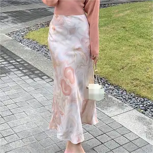 2023 Spring and Summer New Style Satin Elegant Mid-length High Waist Fishtail Satin Skirt