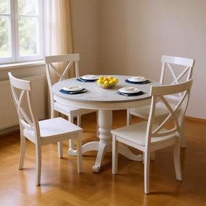 Set tavolo e sedie da pranzo bianco, 5 pezzi, in legno, stile tradizionale con schienale a croce, per cucina e arredamento casa - Product Image 2